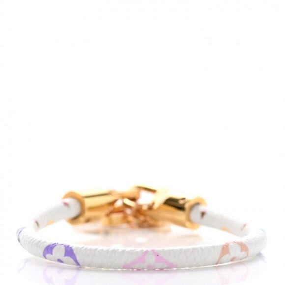 Louis Vuitton Multicolor Monogram Lock & Key Charm Bracelet White Leather Gold ✨ - Picture 4 of 5